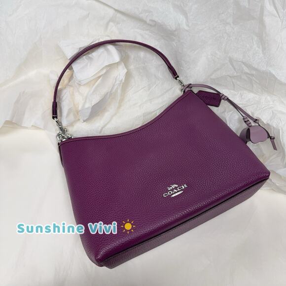 NWT Coach Laurel Shoulder Bag With Flower Charm In Leather CCE35 Plum/Jasmine - Picture 9 of 9